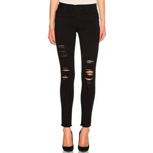 Frame Le High Skinny Distressed Skinny Jeans in Noir Jefferson